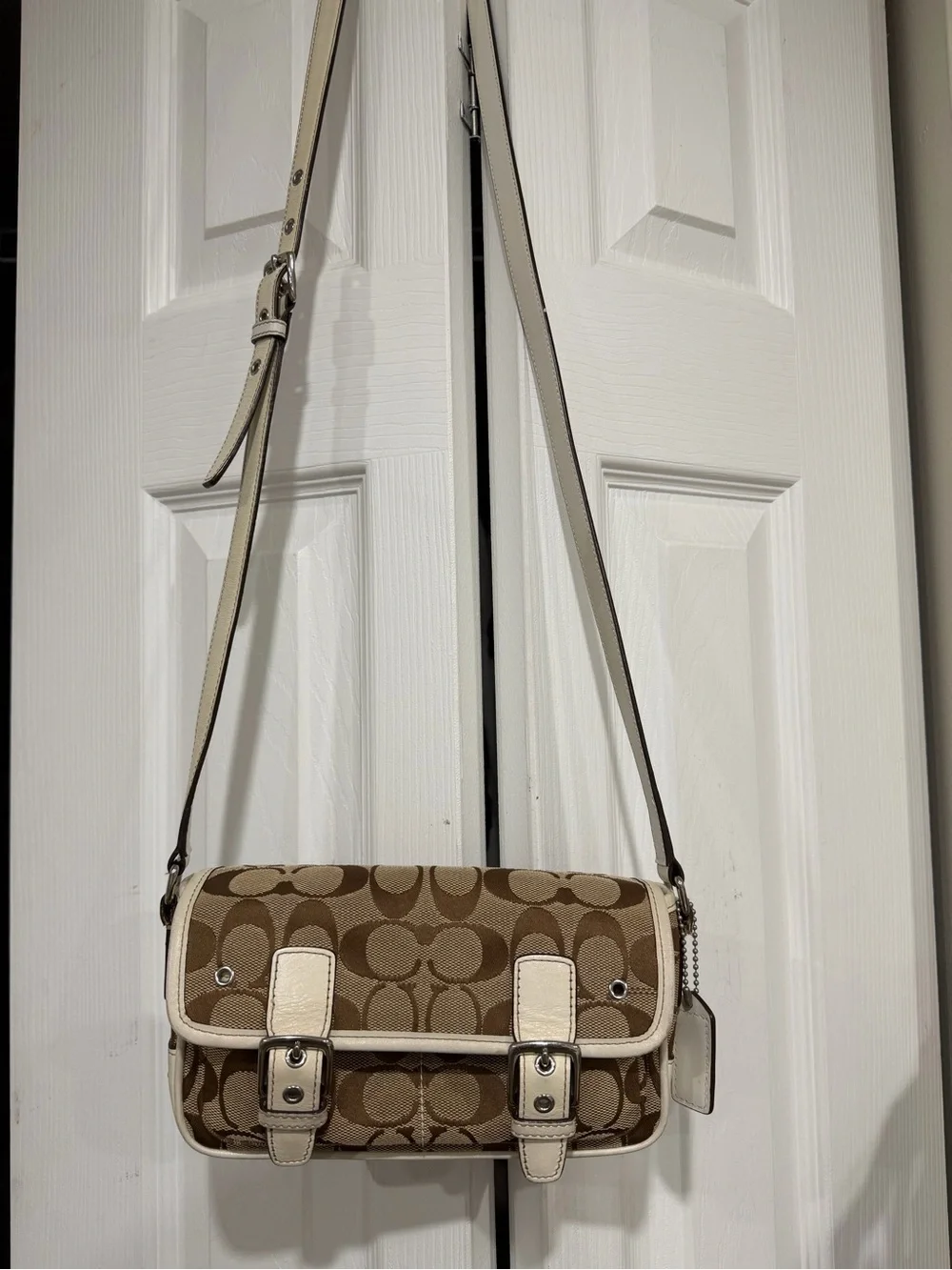 Coach Soho Buckle Flap Brown Signature Jacquard Crossbody Shoulder Bag Y2K